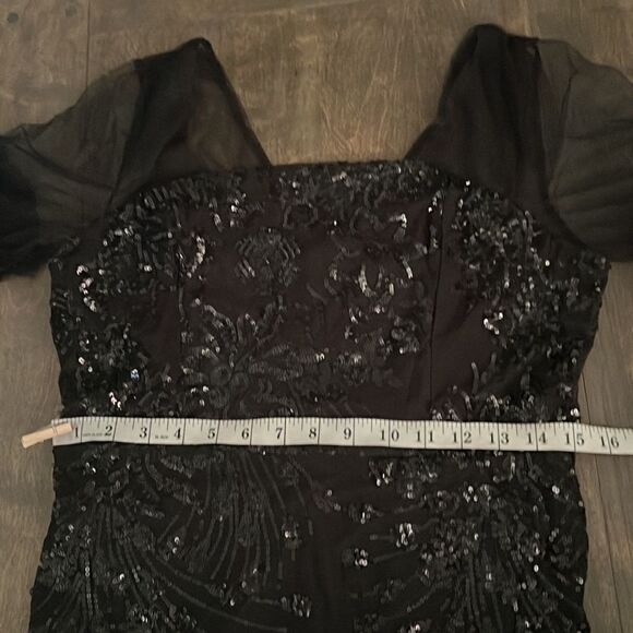 Tulle black Flared Sleeve Evening Party Dress Elegant Mermaid gown dress Sz- XL - Picture 14 of 16